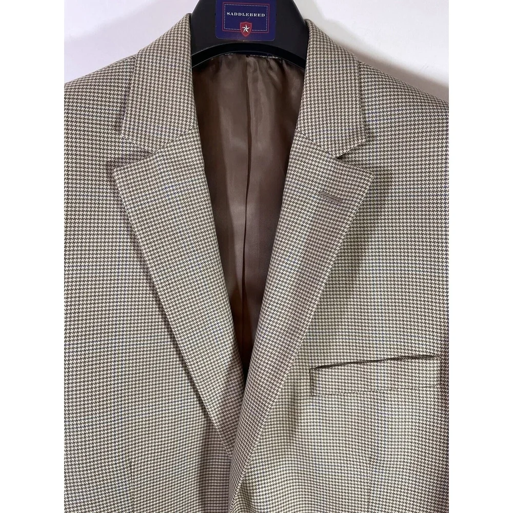 Macy's Club Room Brown Tan Houndstooth Sport Coat Blazer 42R